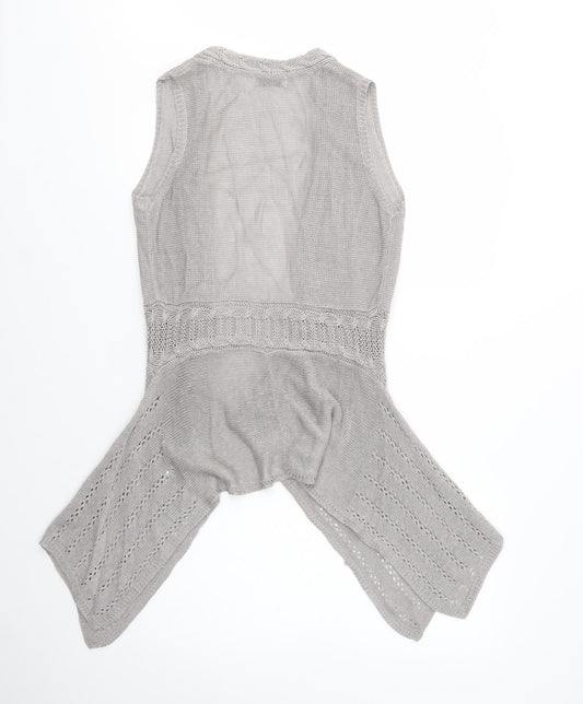 Indigo Womens Grey V-Neck Linen Cardigan Jumper Size 10