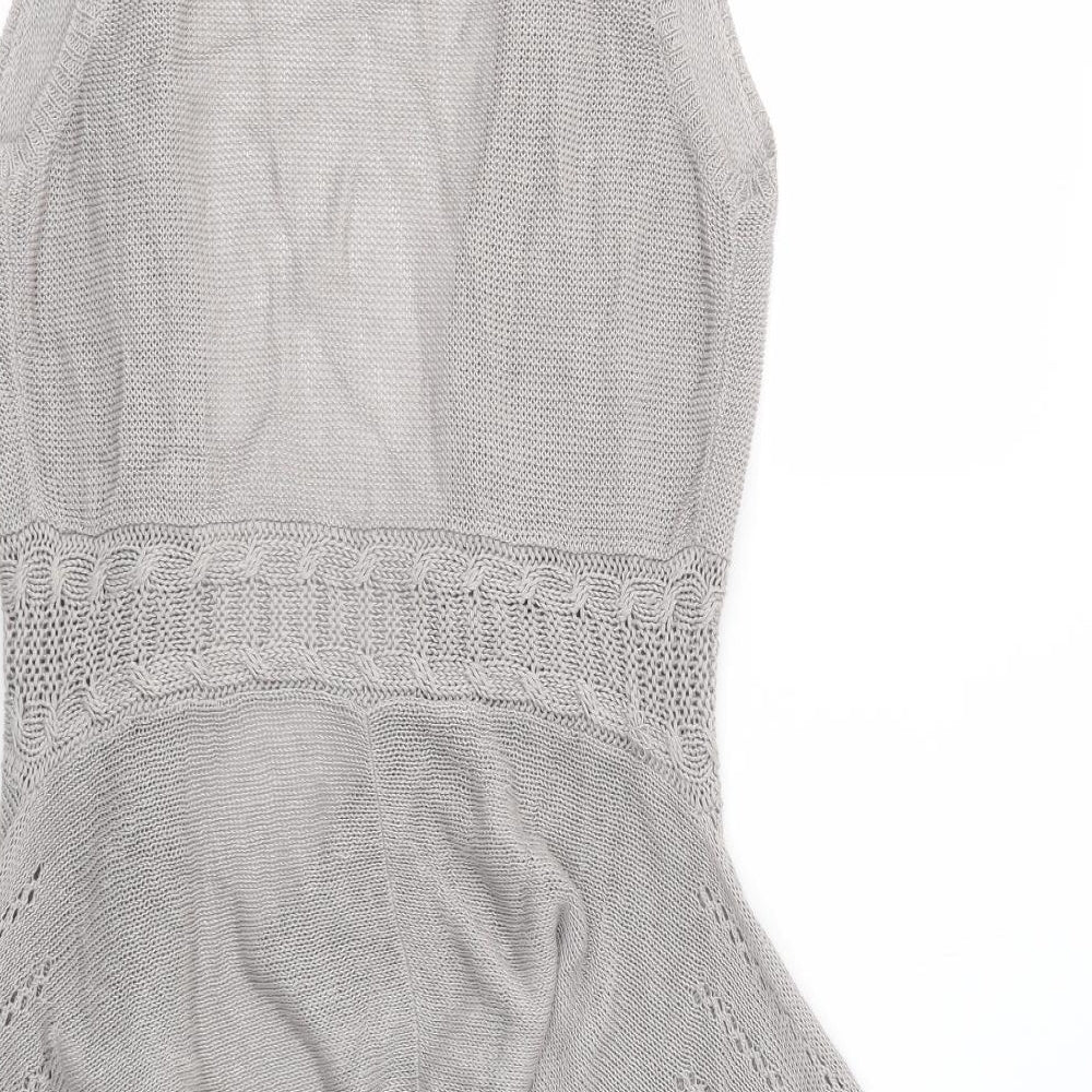 Indigo Womens Grey V-Neck Linen Cardigan Jumper Size 10