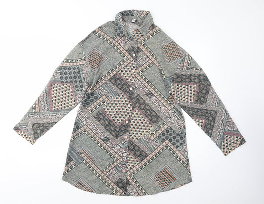 Additional front view of Influence women’s multicoloured paisley polyester tunic button-up, size UK 8, collared