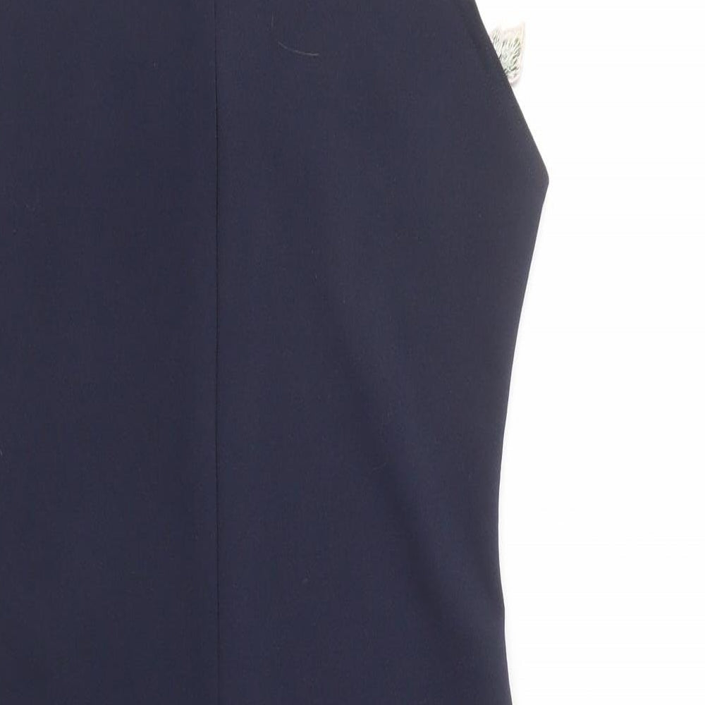 Missguided Womens Blue Polyester Bodycon Size 10 High Neck Zip - Lace Detail