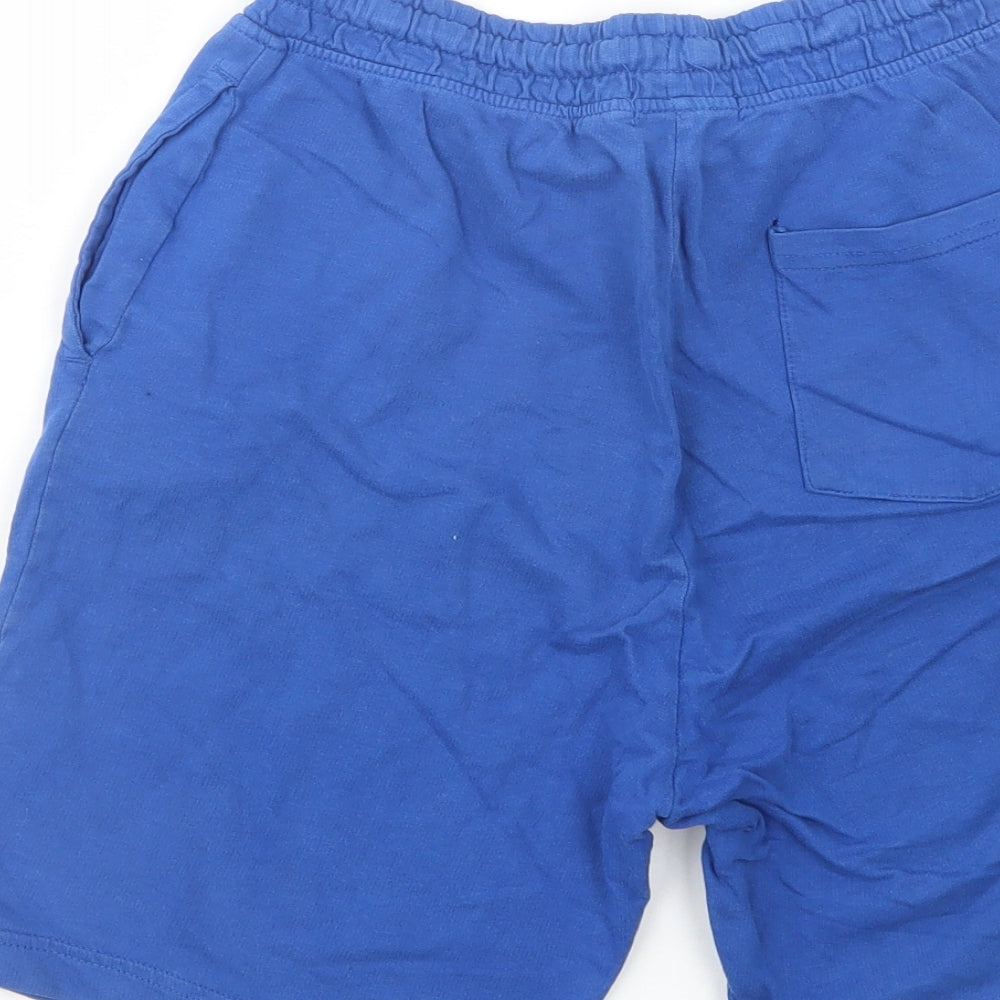 Brand and care label for Pep&Co boys’ blue cotton sweat shorts, size 11-12, years regular