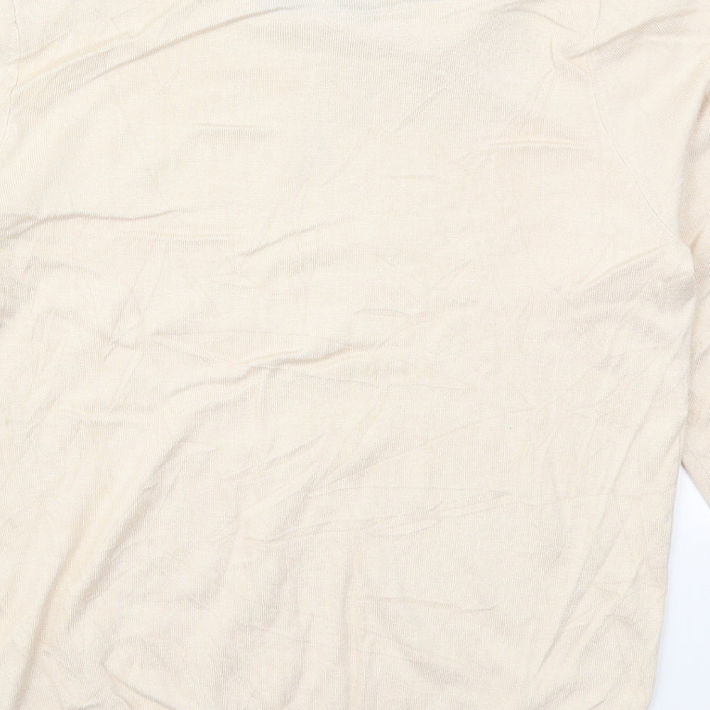 Brand and care label for David Emanuel women’s beige collared viscose jumper, size S