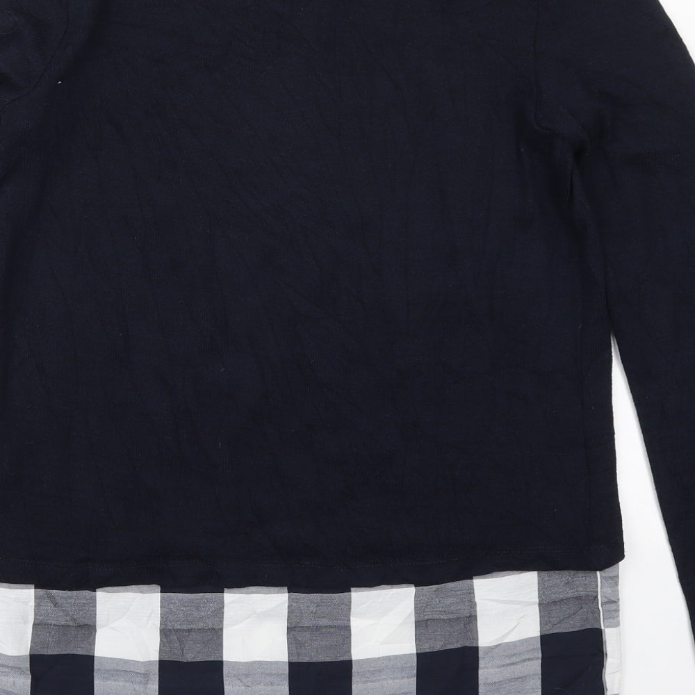 TU Womens Blue Round Neck Check Polyester Pullover Jumper Size 10