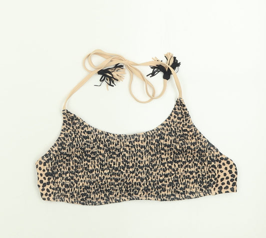 Additional front view of Matalan women’s brown animal print polyester cropped tank, size UK 12, scoop neck