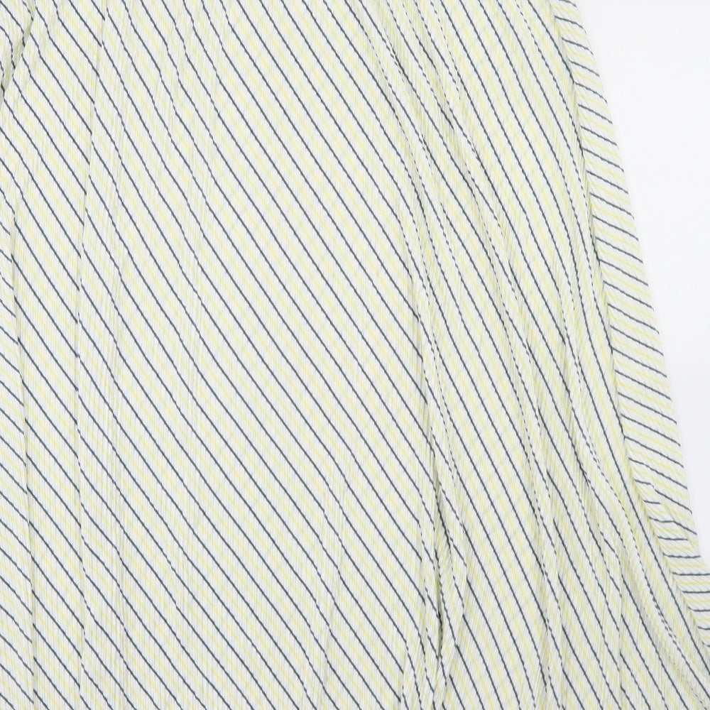 Brand and care label for Only women’s yellow striped polyester pleated skirt, size XL