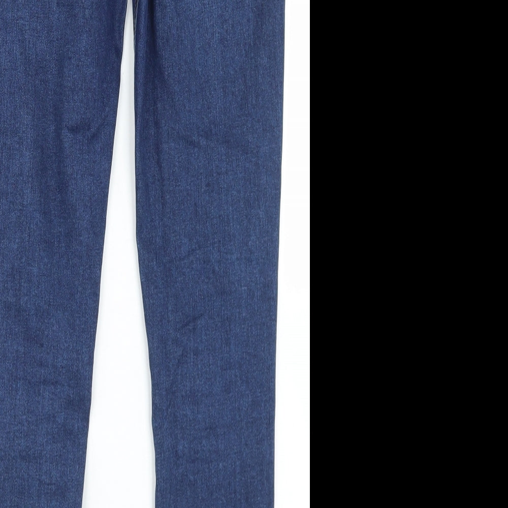 Brand and care label for Denim Co women’s blue cotton skinny jeans, size UK 8, 26-inch leg regular button