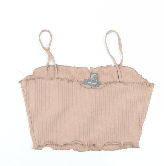 Primark Womens Brown Polyester Cropped Tank Size 6 Round Neck