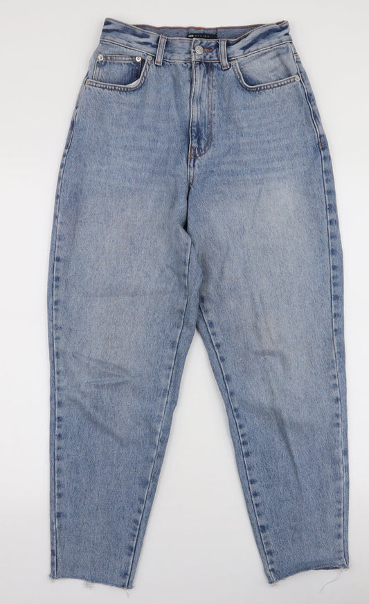 Additional front view of ASOS women’s blue polyester mom jeans, size UK 26, in, 32-inch leg slim zip