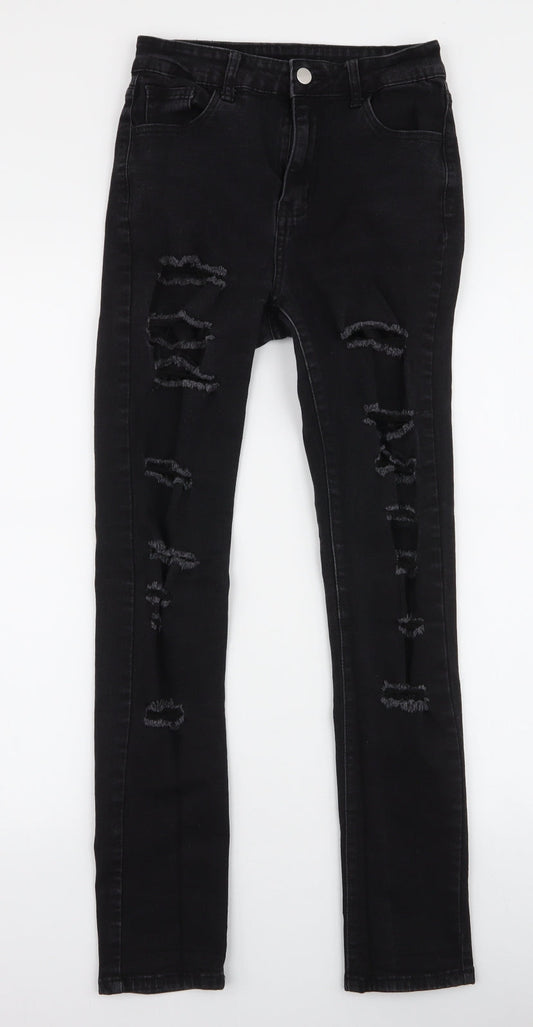 Additional front view of SHEIN women’s black cotton skinny jeans, size S, 28-inch leg slim zip