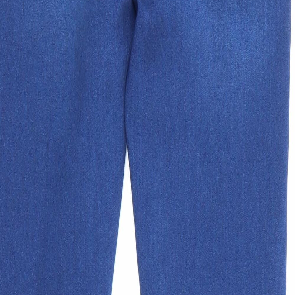 Brand and care label for New Look women’s blue cotton skinny jeans, size UK 8, 25-inch leg regular button