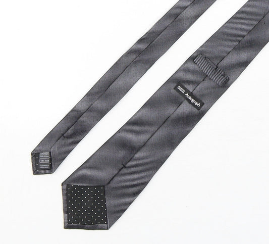 Autograph Mens Grey Striped Silk Pointed Tie One Size