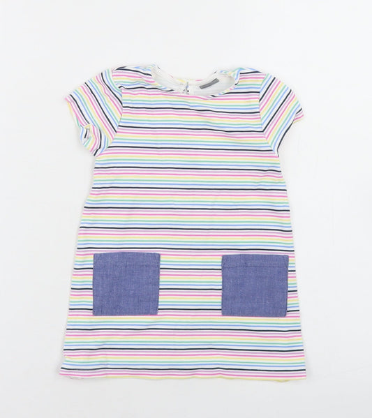 NEXT Girls Multicoloured Striped Viscose A-Line Size 9-12 Months Crew Neck