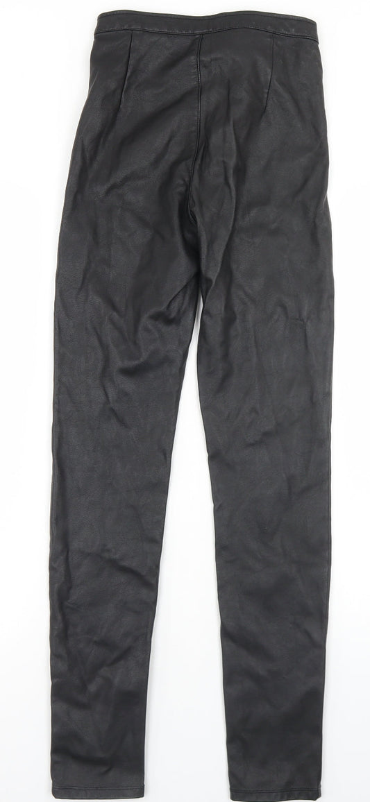 Divided Womens Black Polyurethane Trousers Size 8 L29 in Regular Zip