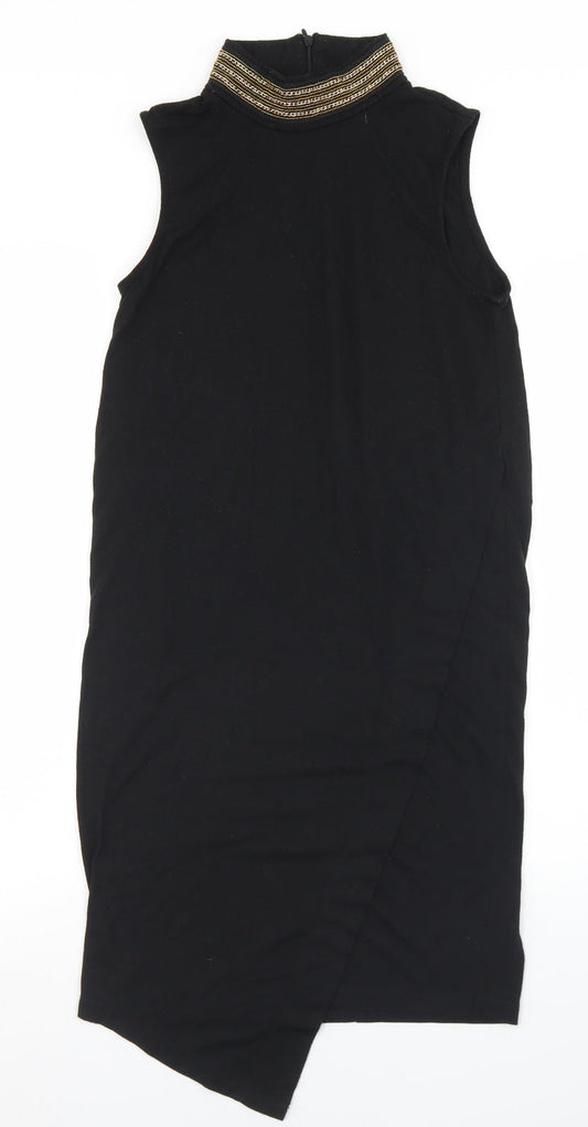 Additional front view of Vero Moda women’s black polyester tank dress, size S, mock neck zip