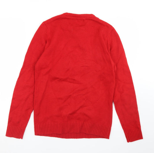 Cedar Wood State Mens Red Crew Neck Acrylic Pullover Jumper Size XS - Snowman Christmas