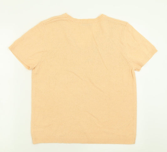 Editions Womens Orange Floral Acrylic Basic T-Shirt Size 12 V-Neck