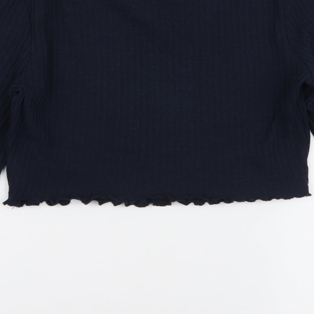 SheIn Womens Blue Polyester Cropped T-Shirt Size L Round Neck