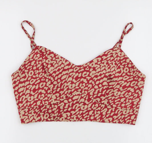 Additional front view of Quiz women’s red animal print polyester cropped blouse, size UK 10, sweetheart