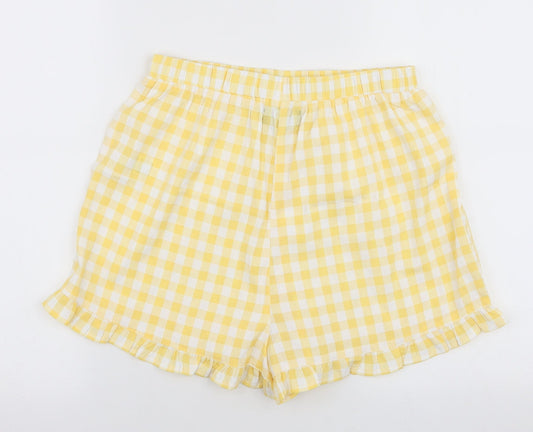 Dorothy Perkins Womens Yellow Check Polyester Sweat Shorts Size S L3 in Regular Pull On