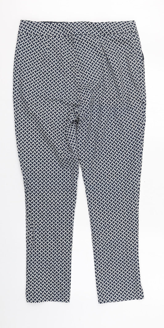 F&F Womens Blue Herringbone Cotton Carrot Trousers Size 12 L27 in Regular Zip