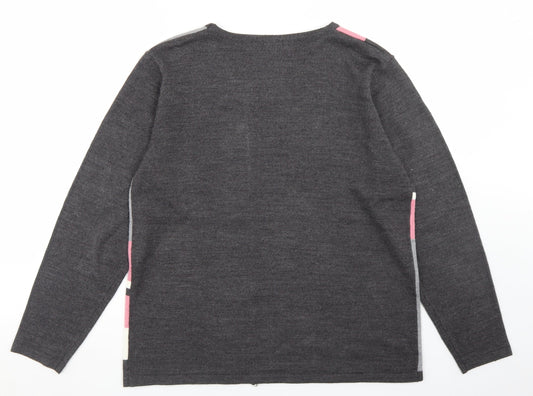 Autonomy Womens Grey Round Neck Check Acrylic Pullover Jumper Size M