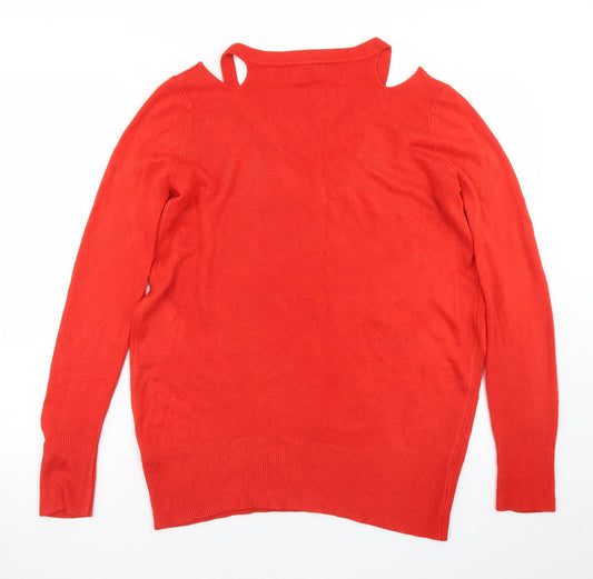 Womens UK Size S Papaya Red Pullover Jumper