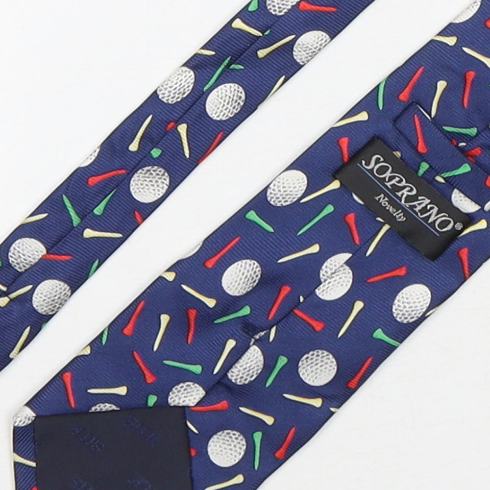 Soprano Mens Multicoloured Geometric Silk Pointed Tie One Size - Golf