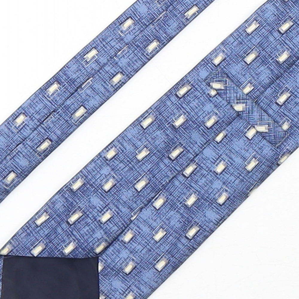 Brand and care label for Marks & Spencer men’s blue geometric silk pointed tie one size