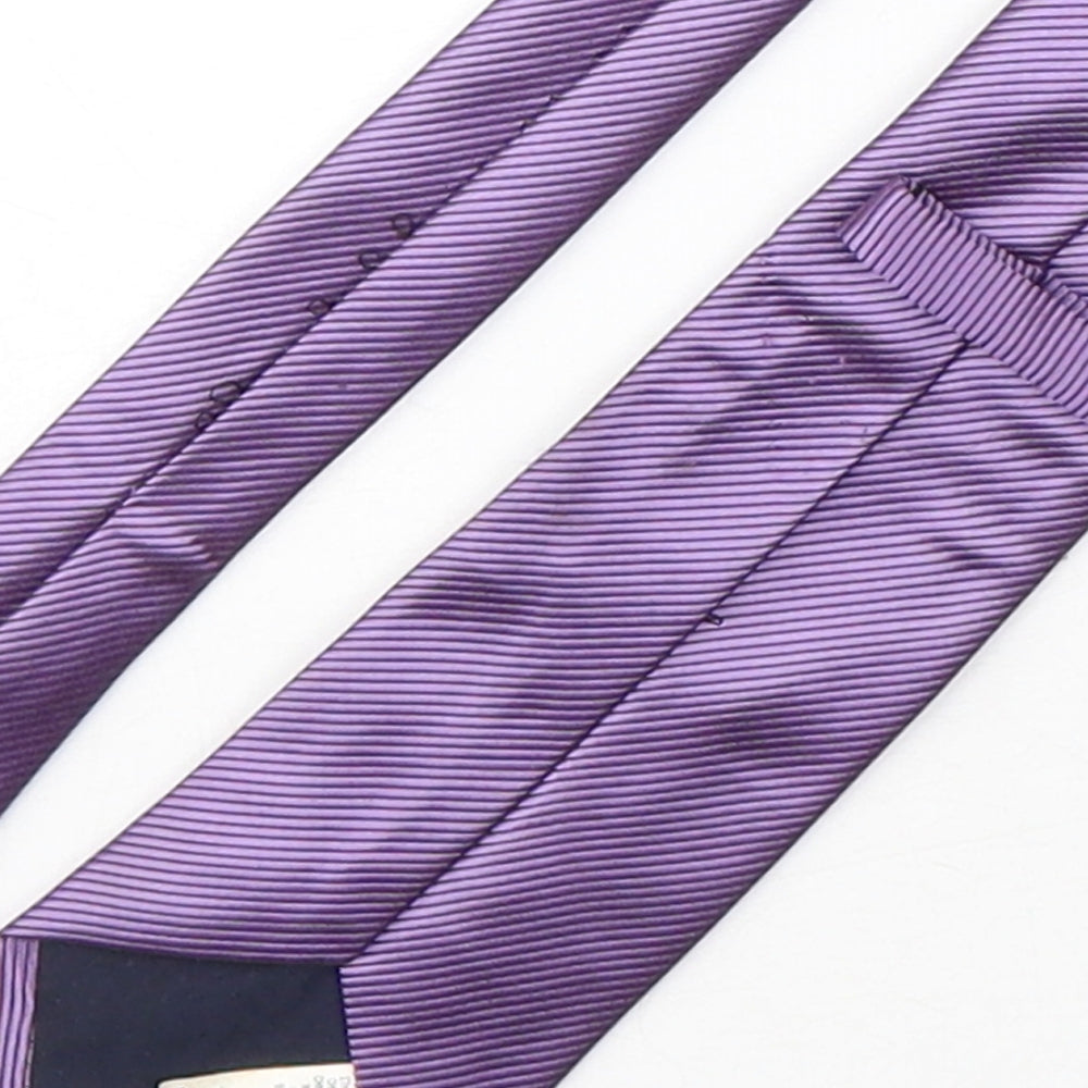 Brand and care label for Marks & Spencer men’s purple striped polyester pointed tie one size