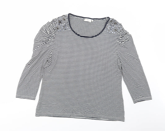 Additional front view of Country Casuals women’s white striped viscose basic blouse, size XL, scoop neck