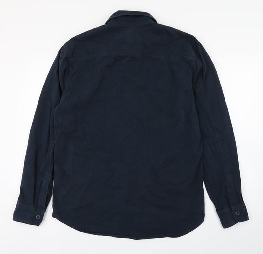 Pull&Bear Mens Blue Cotton Button-Up Size S Collared Button