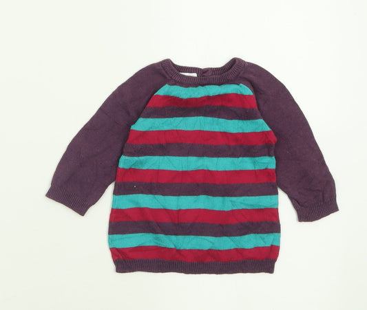 Peacocks Girls Purple Striped Viscose Pullover Jumper Size 0-3 Months Button