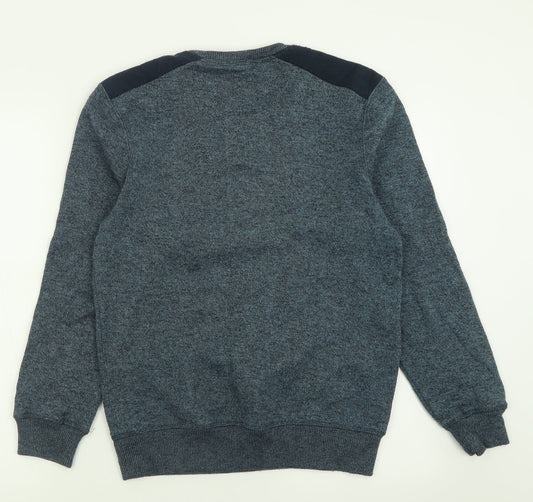 Easy Mens Blue Crew Neck Polyester Pullover Jumper Size S