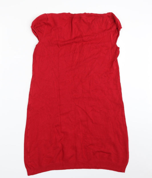 F&F Womens Red V-Neck Viscose Pullover Jumper Size 14