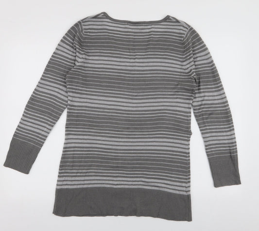George Womens Grey V-Neck Striped Acrylic Pullover Jumper Size 12