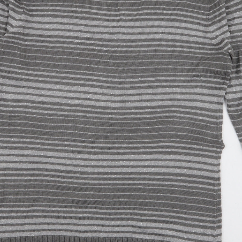 George Womens Grey V-Neck Striped Acrylic Pullover Jumper Size 12