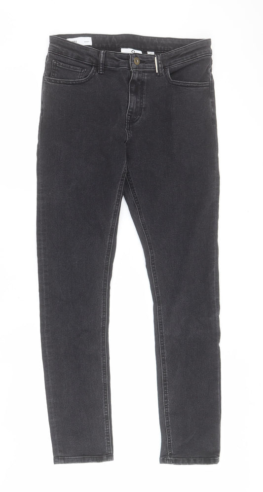 Additional front view of Collusion women’s black cotton skinny jeans, size UK 34, 29-inch leg regular zip