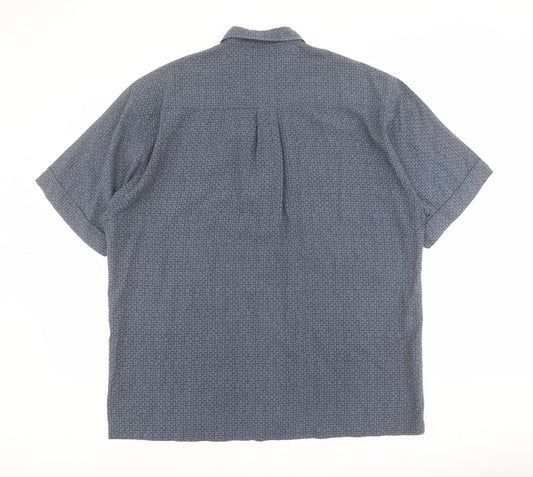 Trademark Mens Blue Geometric Polyester Button-Up Size L Collared Button