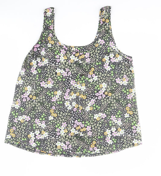 George Womens Black Floral Polyester Camisole Blouse Size 12 Scoop Neck