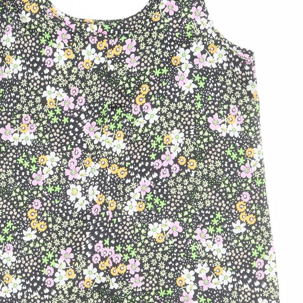 George Womens Black Floral Polyester Camisole Blouse Size 12 Scoop Neck