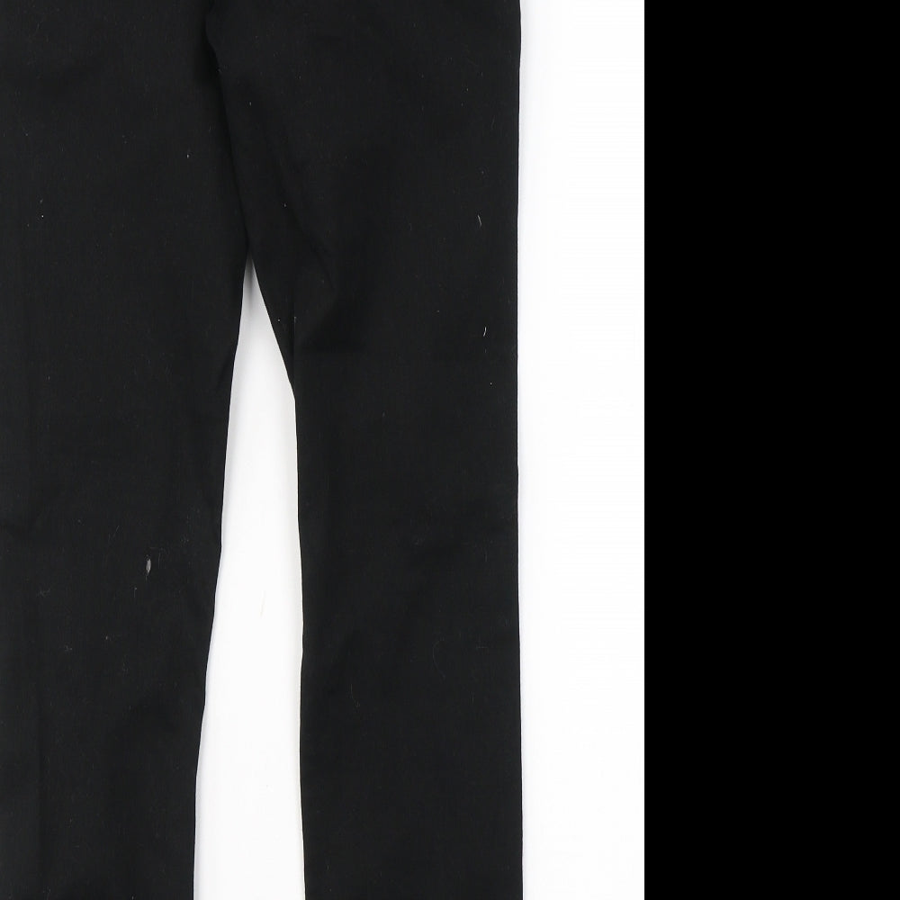 Brand and care label for New Look women’s black cotton skinny jeans, size UK 30, in, 30-inch leg regular button