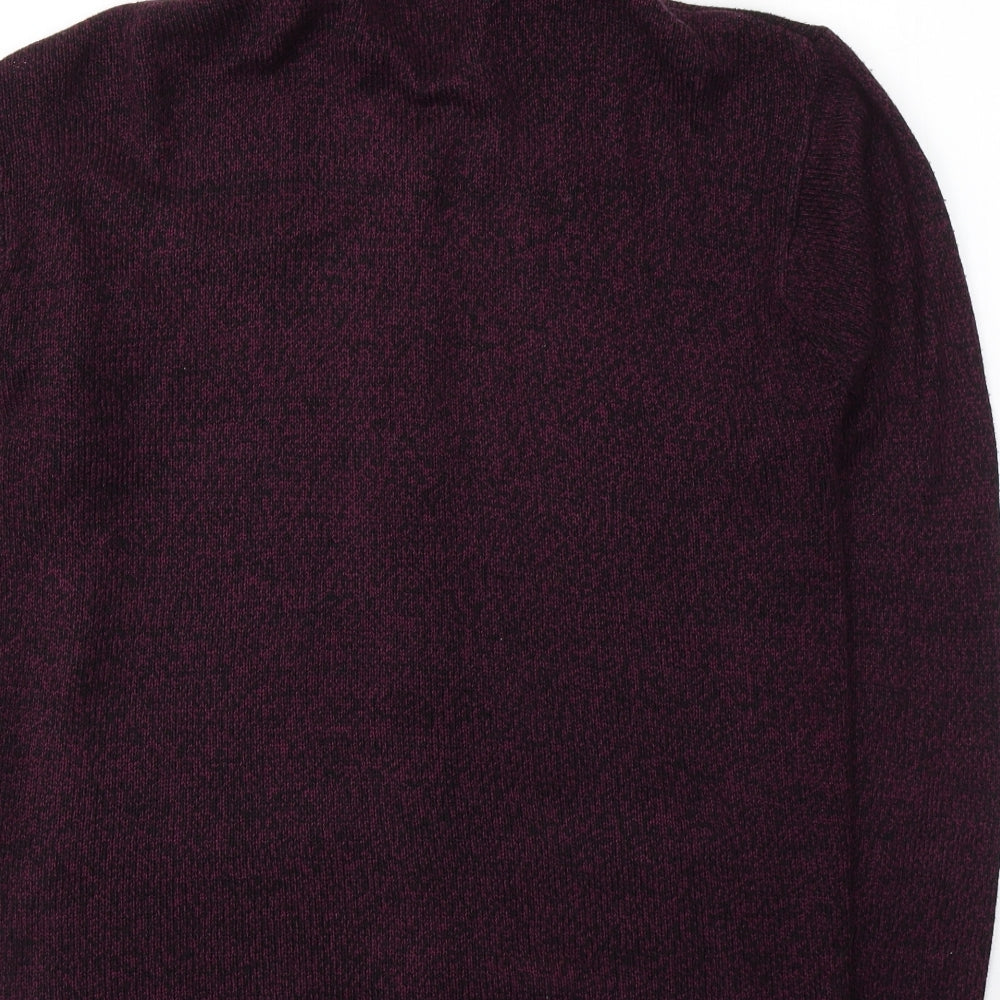 Brand and care label for Damart men’s purple roll neck fair isle acrylic full zip jumper, size S