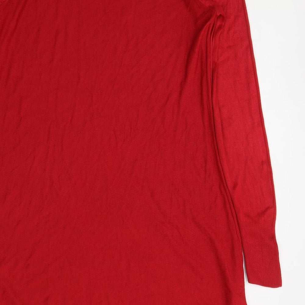 Brand and care label for Marks & Spencer women’s red acrylic fit & flare, size UK 12, round neck pullover
