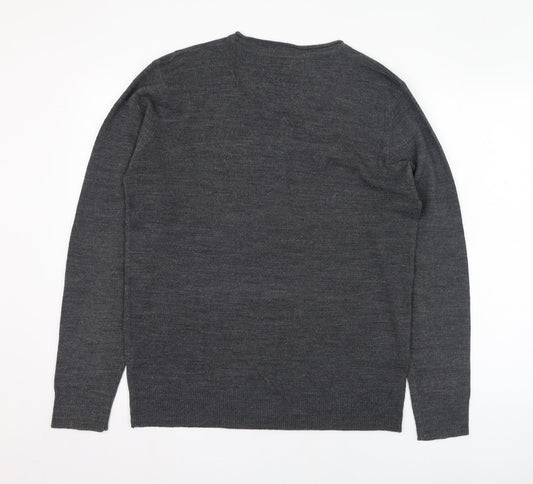 Industrialize Mens Grey V-Neck Acrylic Pullover Jumper Size M