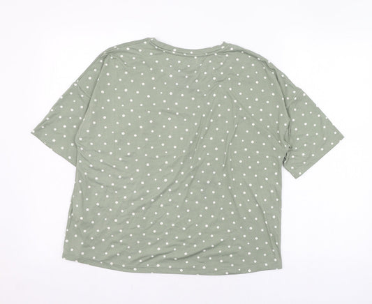 Primark Womens Green Polka Dot Polyester Basic T-Shirt Size 4 Round Neck - Loungewear