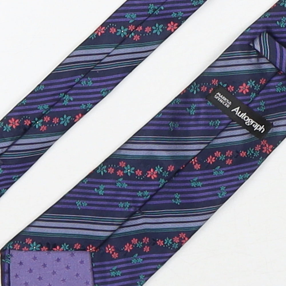 Autograph Mens Multicoloured Striped Silk Pointed Tie One Size