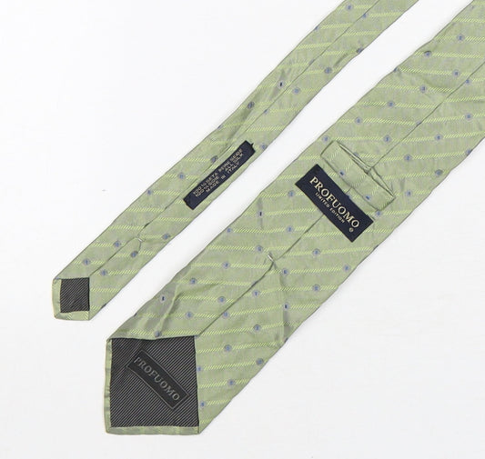 Profuomo Mens Green Geometric Silk Pointed Tie One Size