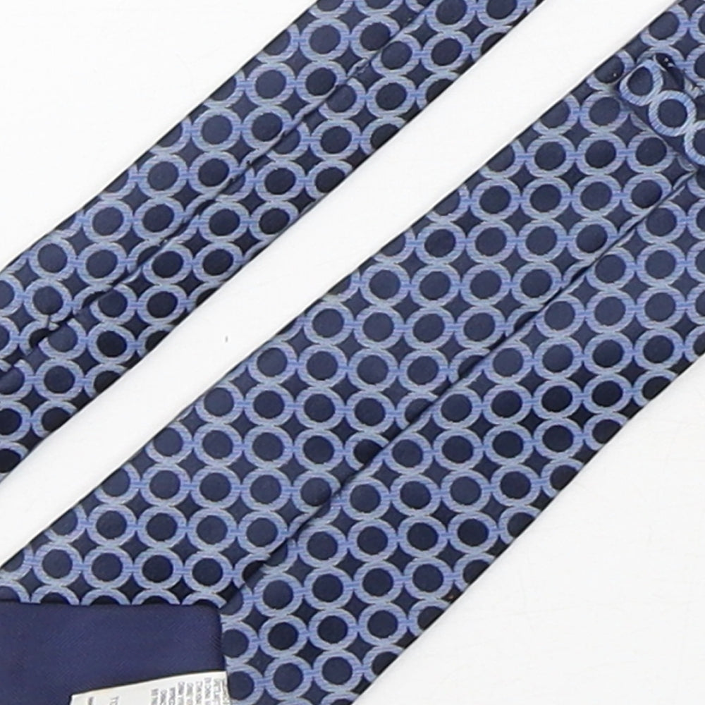 Brand and care label for Marks & Spencer men’s blue geometric polyester pointed tie one size