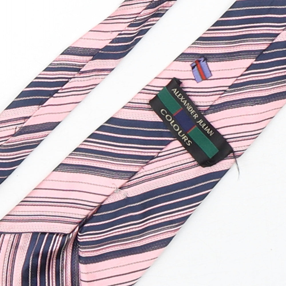 Brand and care label for Alexander Julian men’s multicoloured striped silk pointed tie one size