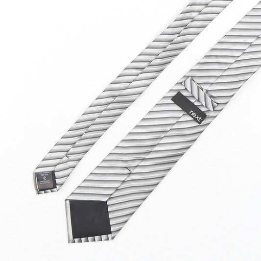 NEXT Mens Silver Striped Silk Pointed Tie One Size